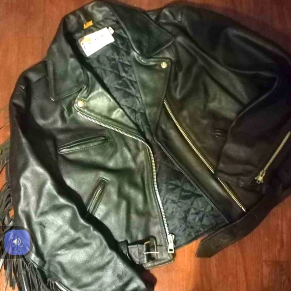 Women's Fringe black leather size 18 coat